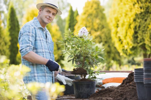 First aid kit and safety gear on a gardening site